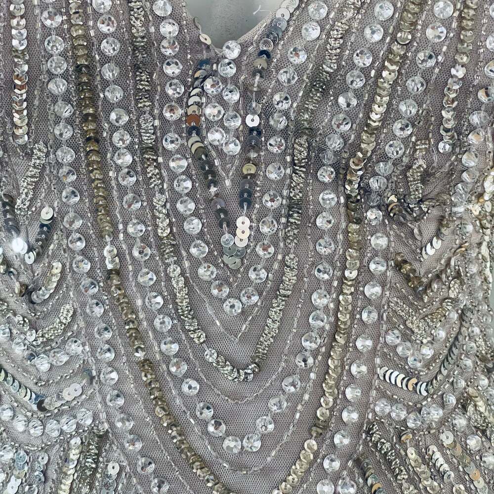 Lara 29615 Long-Sleeve Beaded Cocktail Dress in Silver - Picture 8 of 9